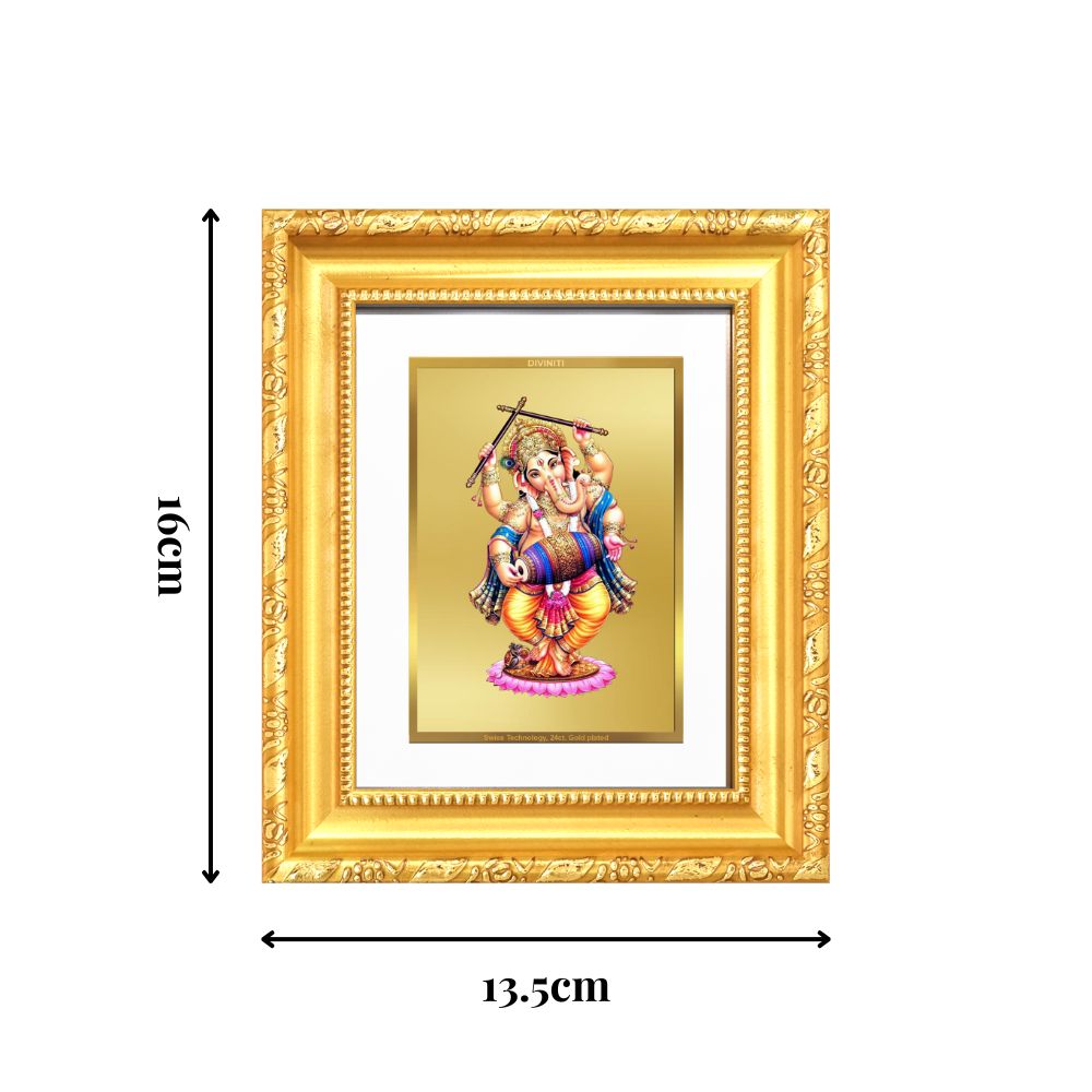 Diviniti 24K Gold Plated Dancing Ganesha |Divine Table Top Frame for Home Mandir & Office Decor | Luxury Spiritual Gift
