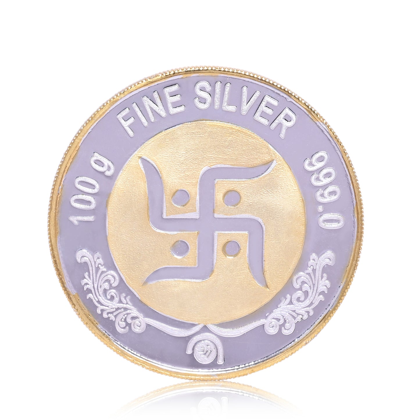 DIVINITI Pure Silver Coin with 24K Gold Plated Laxmi Ganesh and Swastik An Exquisite Emblem of Prosperity for Home & Office Décor, Puja Room Diwali Gift (100g)
