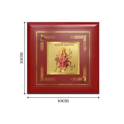 Durga Mata with Mantra | Divine Sherawali 24K Gold Plated Photo Frame for Home Décor, Tabletop & Office | Blessings of Power, Protection & Courage (MDF1A)