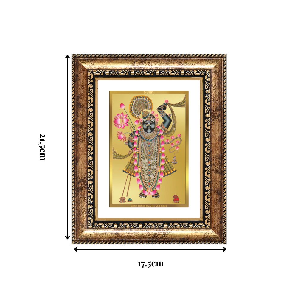 Diviniti 24K Gold Plated Shrinath Ji (Classic) Divine Wall and Table Top Frame for Home Mandir & Office Decor | Luxury Spiritual Gift
