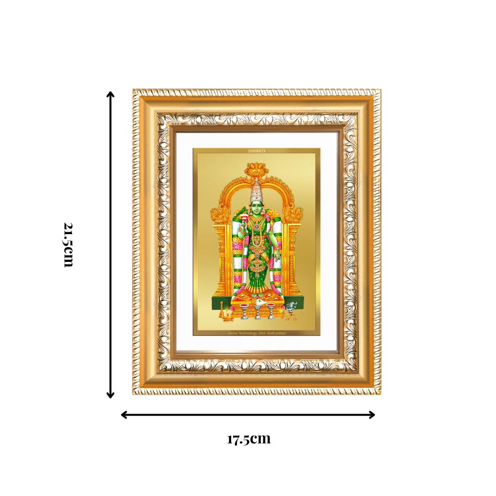 Diviniti 24K Gold Plated Meenakshi Amman (Classic) Divine Wall and Table Top Frame for Home Mandir & Office Decor | Luxury Spiritual Gift