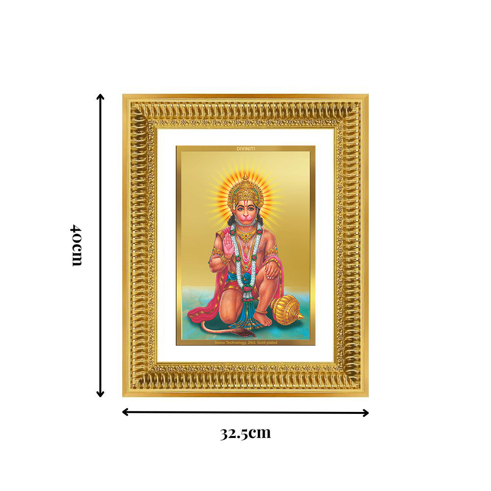 Diviniti 24K Gold Plated Ashirwad Hanuman (Classic) Divine Wall Frame for Home Mandir & Office Decor | Luxury Spiritual Gift