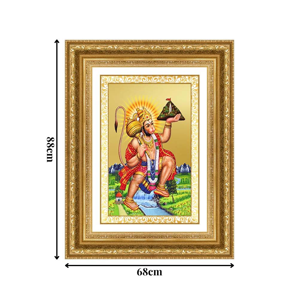Diviniti 24K Gold Plated Hanuman With Mountain (Classic) Divine Wall Frame for Home Mandir & Office Decor | Luxury Spiritual Gift