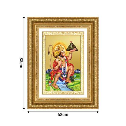 Diviniti 24K Gold Plated Hanuman With Mountain (Classic) Divine Wall Frame for Home Mandir & Office Decor | Luxury Spiritual Gift
