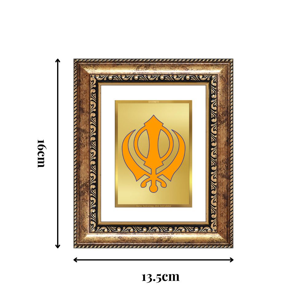 Diviniti 24K Gold Plated Khanda Sahib Divine Table Top Frame for Home Mandir & Office Decor | Luxury Spiritual Gift