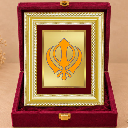24K Gold-Plated Khanda Sahib Frame | Premium Gift Box | 17.5x21.5 CM