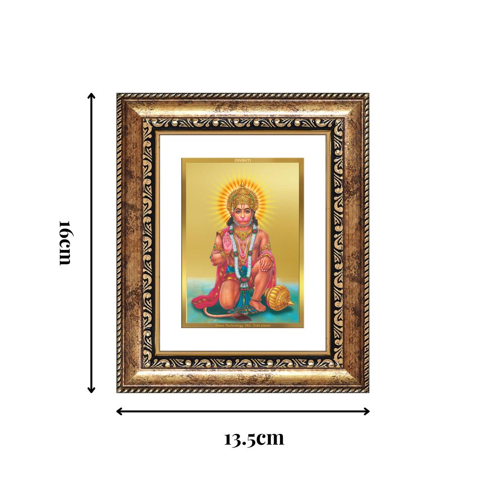 Diviniti 24K Gold Plated Ashirwad Hanuman Divine Table Top Frame for Home Mandir & Office Decor | Luxury Spiritual Gift