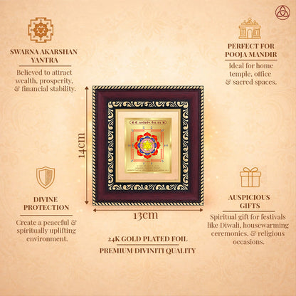 Swarn Akarshan Yantra framed in 24K gold plated foil, symbolizing balance of planetary energies and harmony.