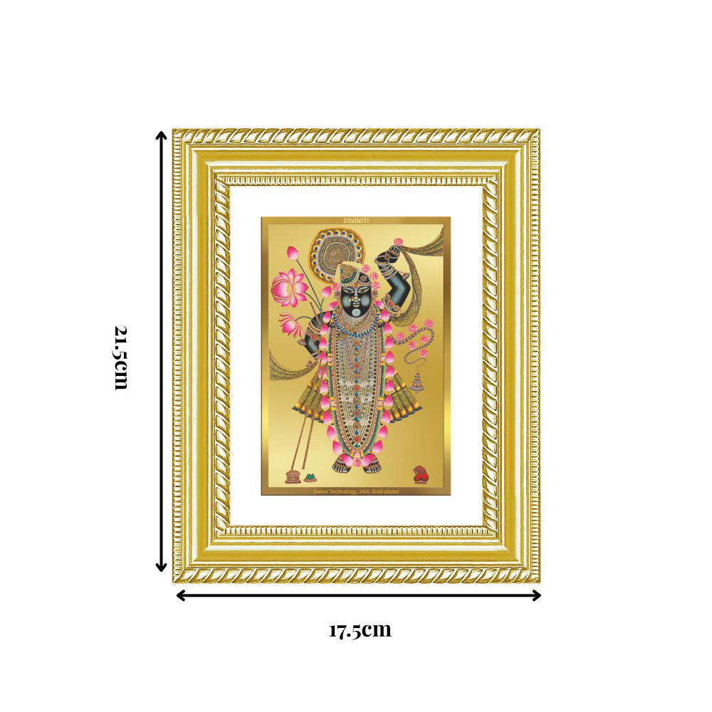 Diviniti 24K Gold Plated Shrinath Ji (Classic) Divine Wall and Table Top Frame for Home Mandir & Office Decor | Luxury Spiritual Gift