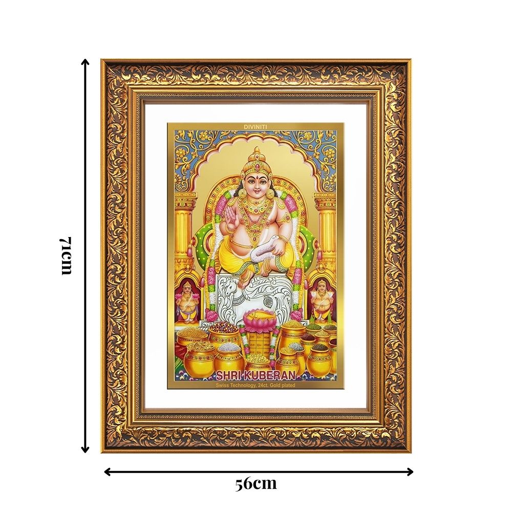 Diviniti 24K Gold Plated Kuber (Classic) Divine Wall Frame for Home Mandir & Office Decor | Luxury Spiritual Gift