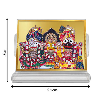 Jagannath Balaram Suvadra | Divine Lord Jagannath Family Car Dashboard & Tabletop Photo Frame in 24K Gold Plated Foil