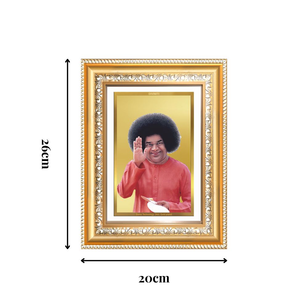 Diviniti 24K Gold Plated Satya Sai Baba (Classic) Divine Wall Frame for Home Mandir & Office Decor | Luxury Spiritual Gift