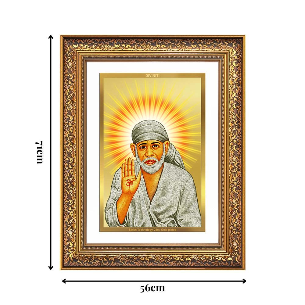 Diviniti 24K Gold Plated Sai Baba With Blessings (Classic) Divine Wall Frame for Home Mandir & Office Decor | Luxury Spiritual Gift