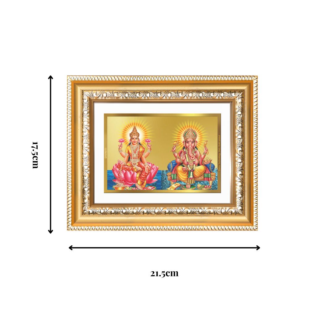 Diviniti 24K Gold Plated Lakshmi Ganesha (Classic) Divine Wall and Table Top Frame for Home Mandir & Office Decor | Luxury Spiritual Gift