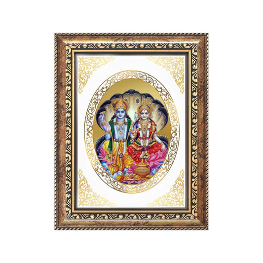 Lord Vishnu & Goddess Lakshmi Divine Stability & Prosperity Sacred Royal Tabletop Frame in 24K Gold Plated Foil