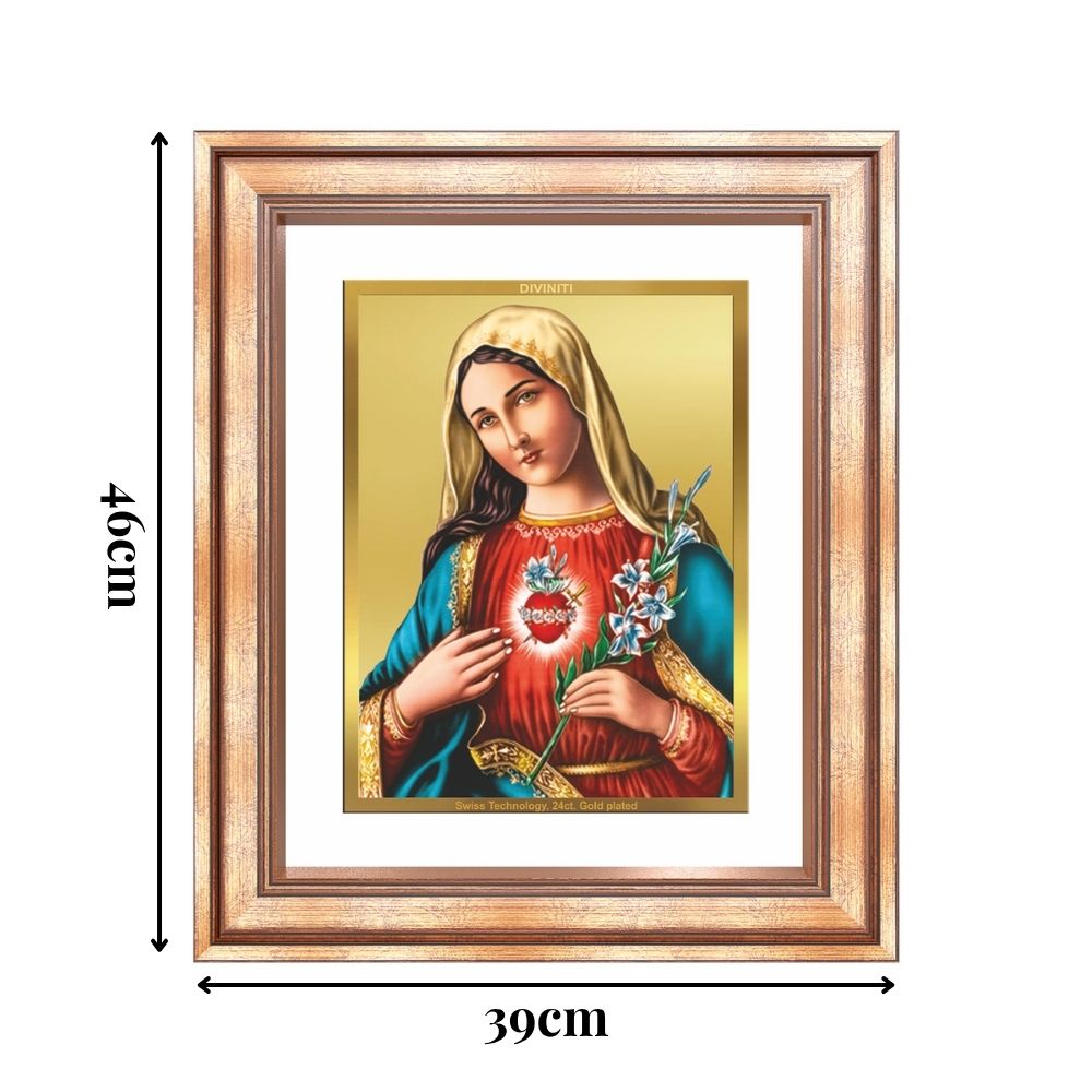 Diviniti 24K Gold Plated Mother Mary (Classic) Divine Wall Frame for Home Mandir & Office Decor | Luxury Spiritual Gift