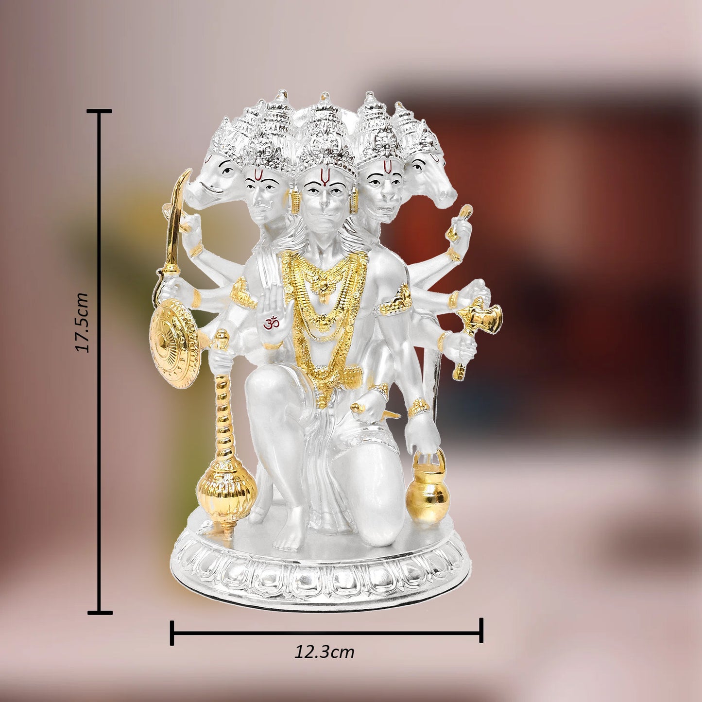 DIVINITI 999 Silver Plated Lord Panchmukhi Hanuman Idol | Exquisite Divine Statue for Home Decor, Office Table Top, Pooja Room & Gift (17.5X12.3CM)