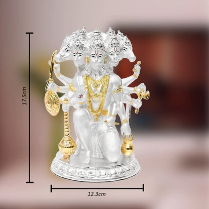 DIVINITI 999 Silver Plated Lord Panchmukhi Hanuman Idol | Exquisite Divine Statue for Home Decor, Office Table Top, Pooja Room & Gift (17.5X12.3CM)