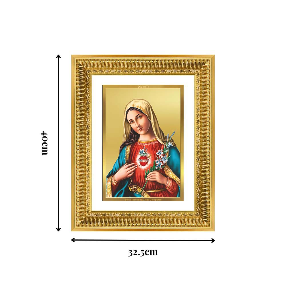 Diviniti 24K Gold Plated Mother Mary (Classic) Divine Wall Frame for Home Mandir & Office Decor | Luxury Spiritual Gift