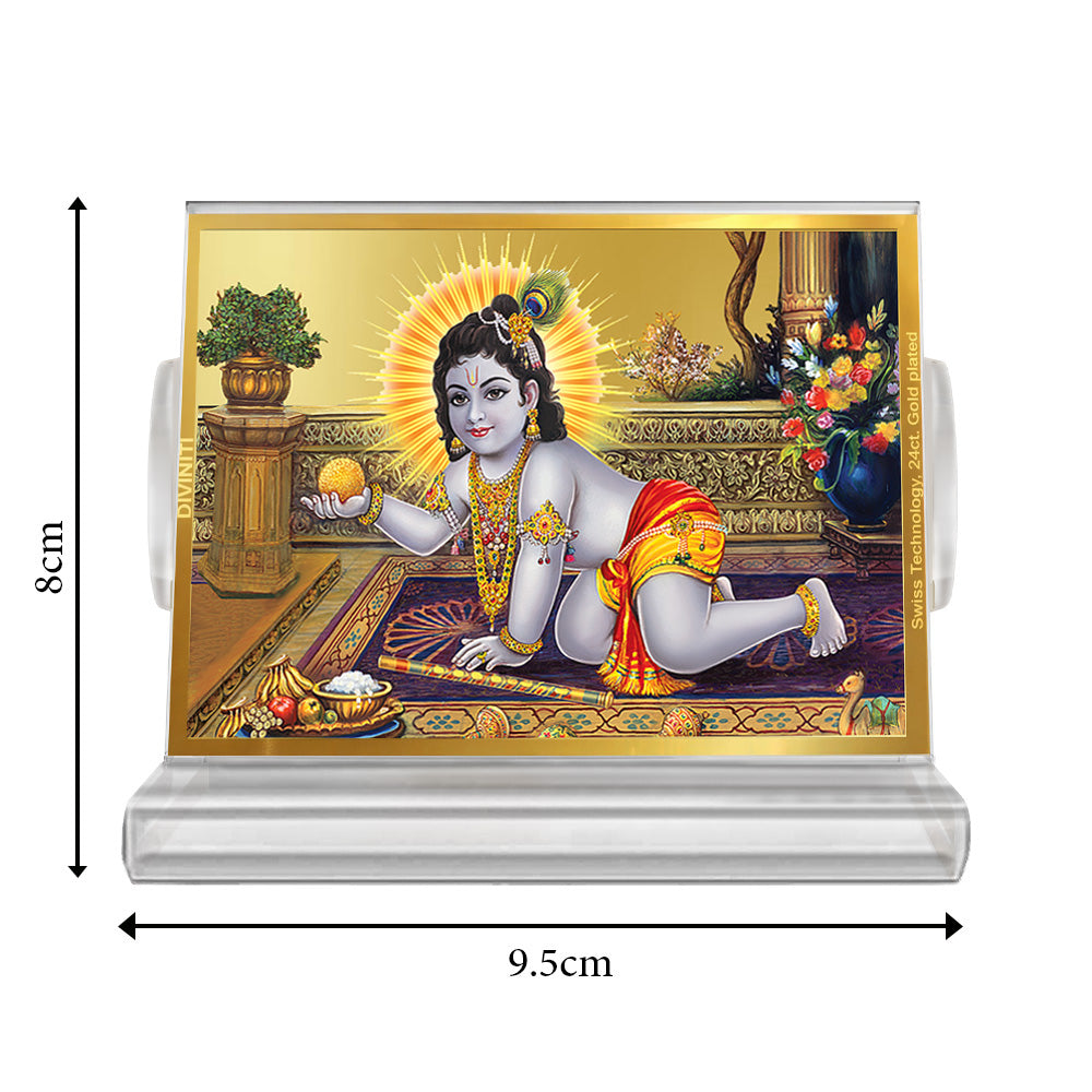 Laddu Gopal | Divine Lord Krishna Car Dashboard & Tabletop Photo Frame in 24K Gold Plated Foil (ACF3)
