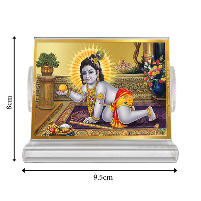 Laddu Gopal | Divine Lord Krishna Car Dashboard & Tabletop Photo Frame in 24K Gold Plated Foil (ACF3)