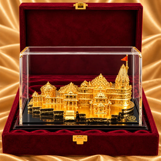 24K Gold-Plated Ram Mandir Showpiece | Premium Gift Box | 11.5x22.5 CM