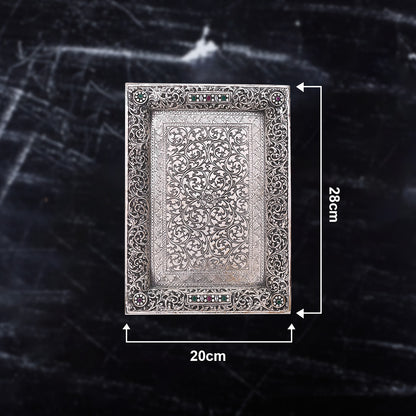 Pure Silver Serving Plate Vintage Dining Elegance, Handcrafted Tableware, Classic Silver Art (28x20 cm, 433g)