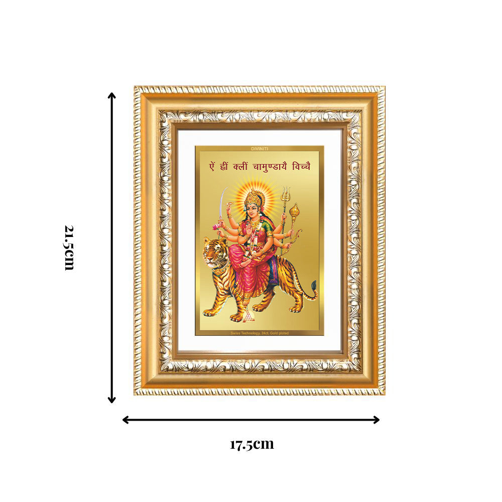 Diviniti 24K Gold Plated Durga With Mantra (Classic) Divine Wall and Table Top Frame for Home Mandir & Office Decor | Luxury Spiritual Gift
