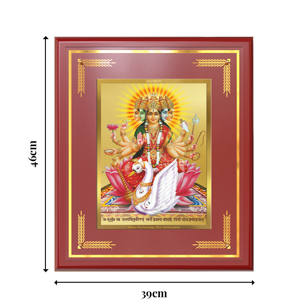 Diviniti Goddess Gayatri Mata Wall Photo Frame in 24K Gold Plated Foil | Wisdom, Purity & Divine Enlightenment