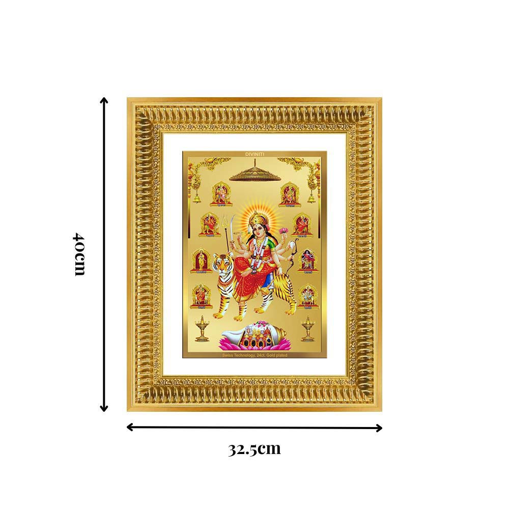 Diviniti 24K Gold Plated Nav Durga (Classic) Divine Wall Frame for Home Mandir & Office Decor | Luxury Spiritual Gift
