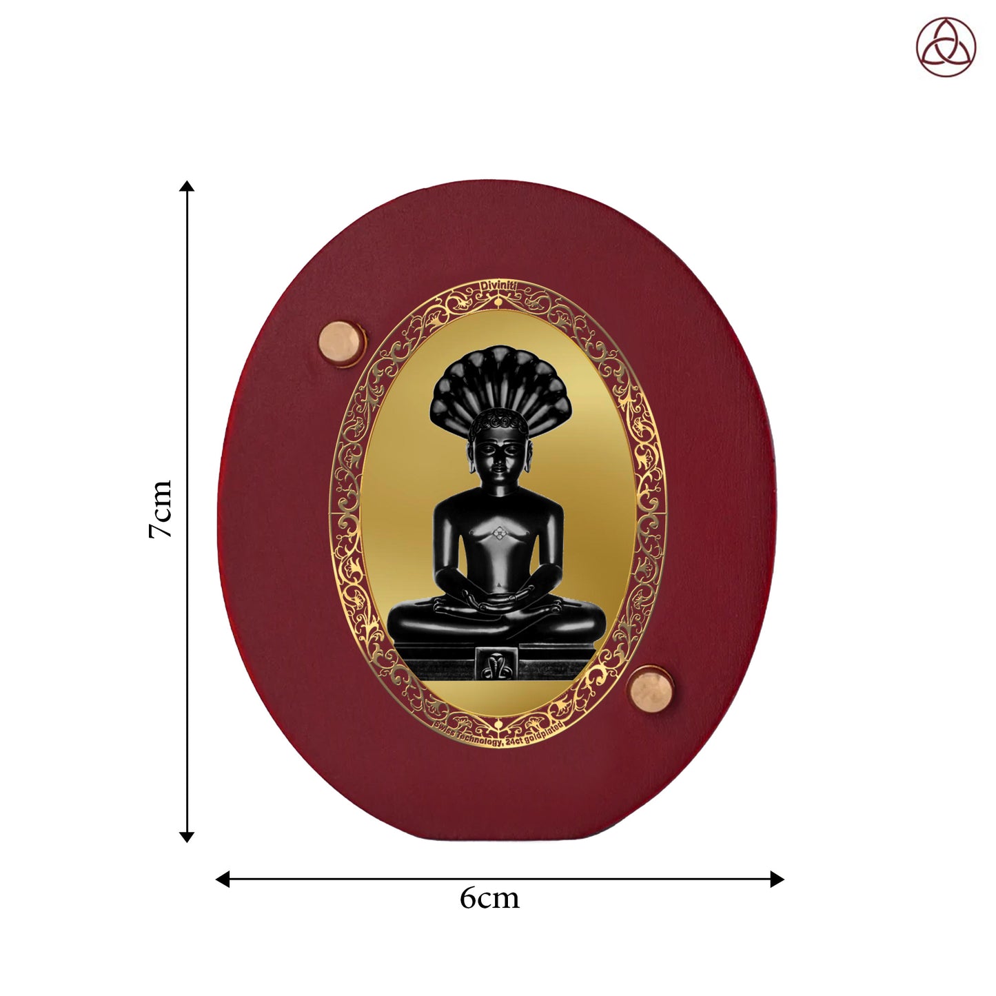 Lord Parshvanath Car Dashboard & Tabletop Photo Frame, 24K gold-plated, 7x6 cm, intricate design.