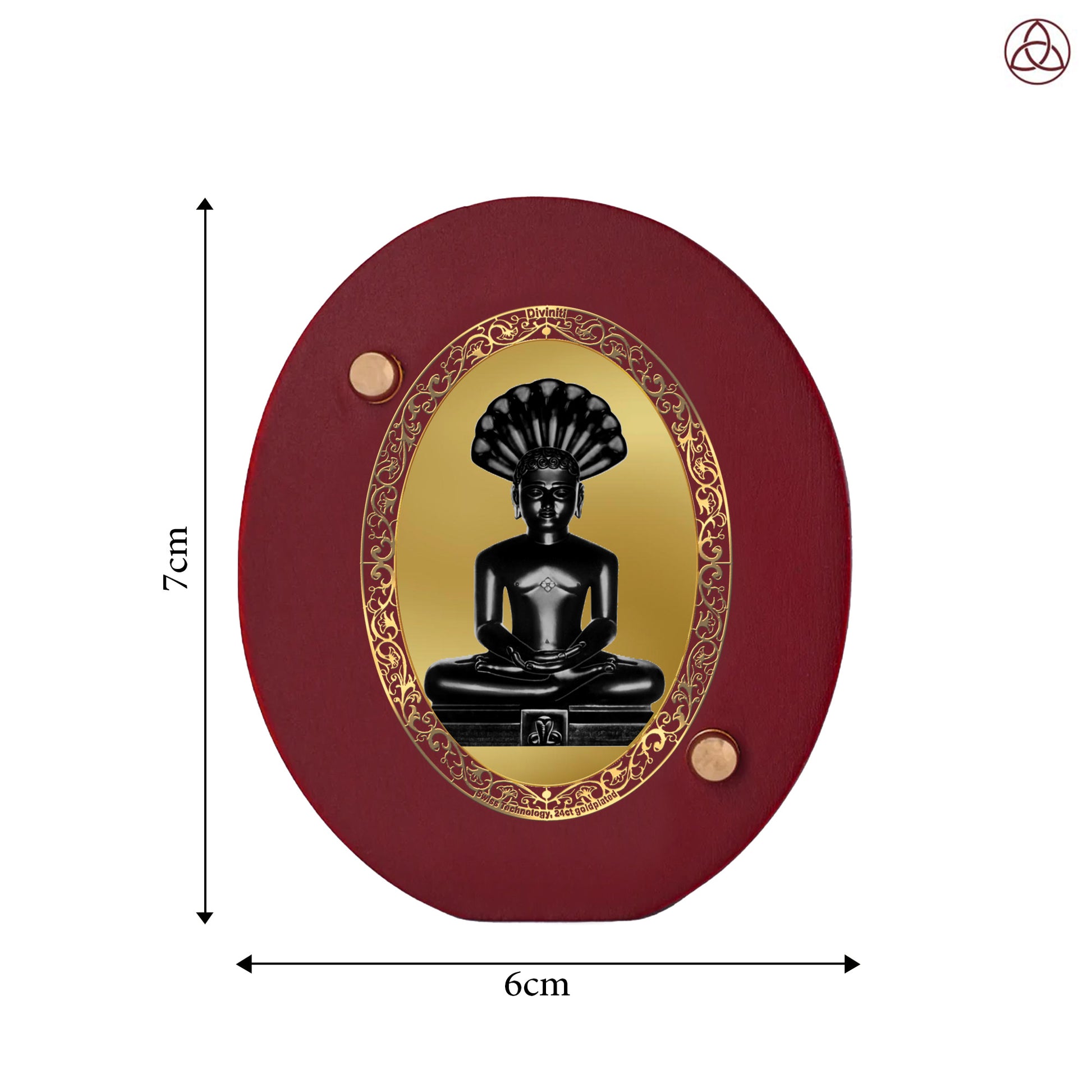 Lord Parshvanath Car Dashboard & Tabletop Photo Frame, 24K gold-plated, 7x6 cm, intricate design.