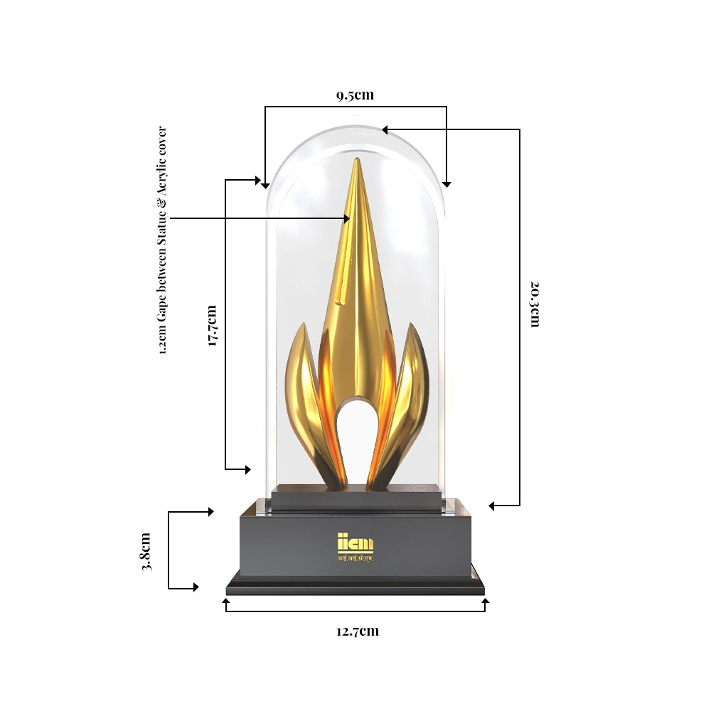 Luxury Flame of Excellence Personalized Trophy Premium Crystal Dome Award with Golden Flame Sculpture