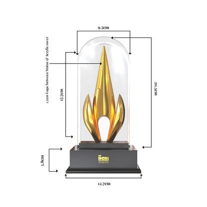 Luxury Flame of Excellence Personalized Trophy Premium Crystal Dome Award with Golden Flame Sculpture