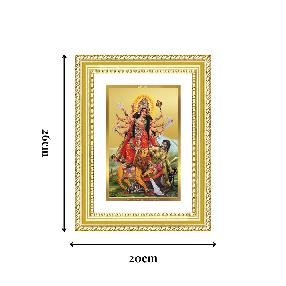 Diviniti 24K Gold Plated Durga - Mahishasura Mardini (Classic) Divine Wall Frame for Home Mandir & Office Decor | Luxury Spiritual Gift