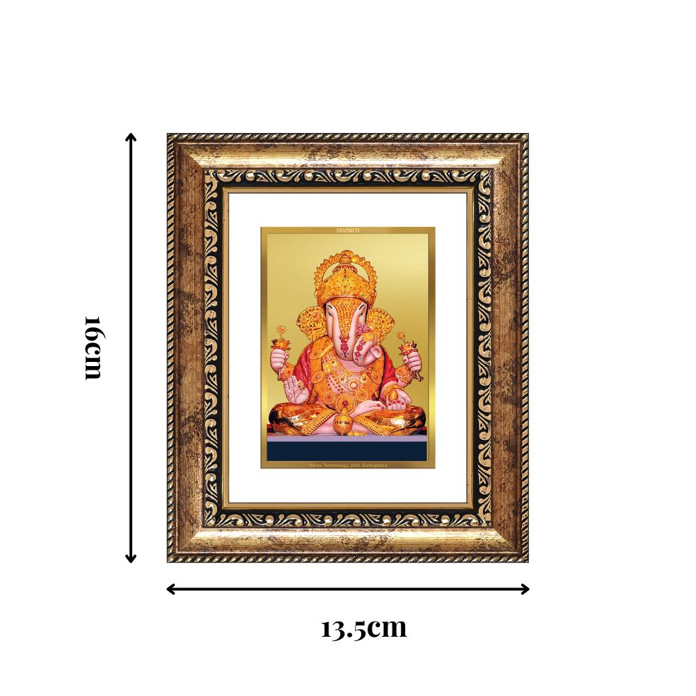 Diviniti 24K Gold Plated Dagadu Ganesha Divine Table Top Frame for Home Mandir & Office Decor | Luxury Spiritual Gift