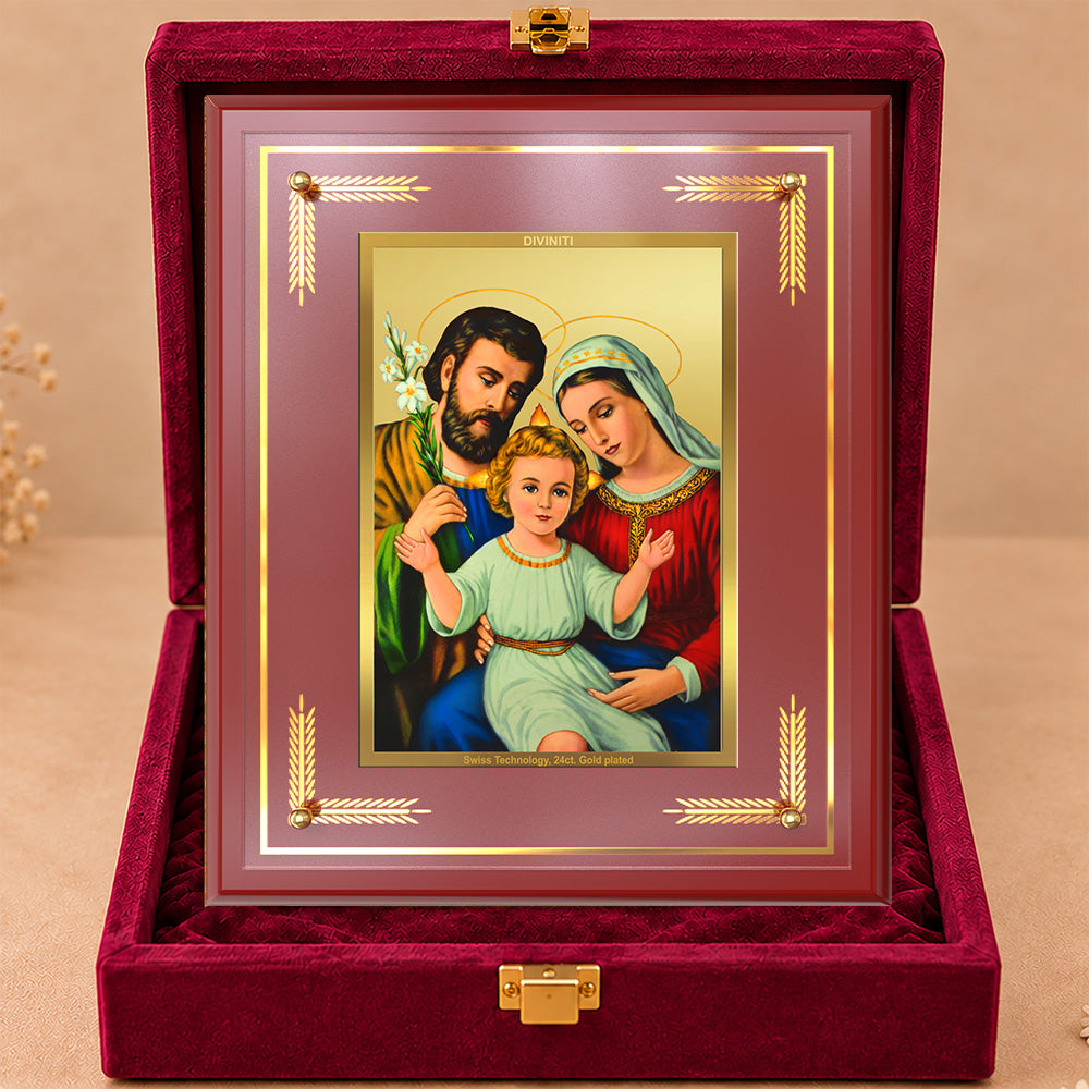 24K Gold-Plated Holy Family MDF Frame | Premium Gift Box | 27x35 CM