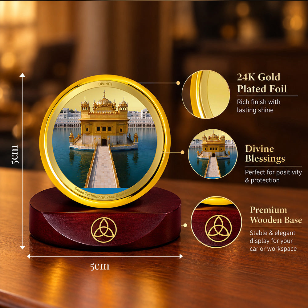 24K Gold-Plated Golden Temple Car Dashboard Frame | 5x5 CM