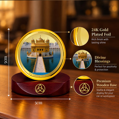 24K Gold-Plated Golden Temple Car Dashboard Frame | 5x5 CM