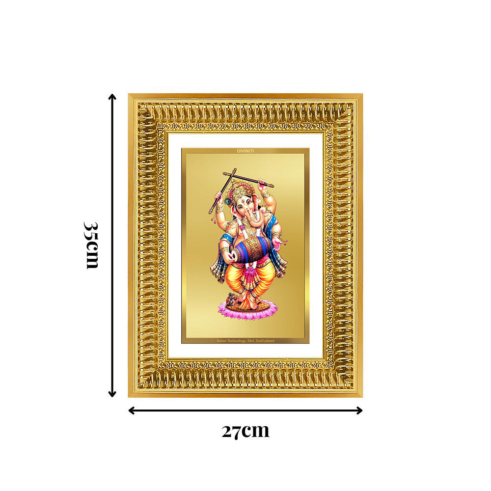 Diviniti 24K Gold Plated Dancing Ganesha (Classic) Divine Wall Frame for Home Mandir & Office Decor | Luxury Spiritual Gift