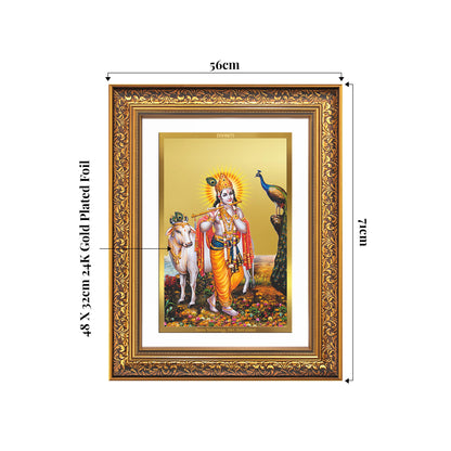 Lord Krishna with Surbhi Cow | Divine Wall Mount Photo Frame in 24K Gold Plated Foil