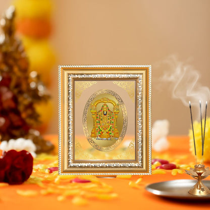 Tirupati Balaji (Lord Venkateswara) Divine Sacred Prosperity & Blessings Royal Tabletop Frame in 24K Gold Plated Foil