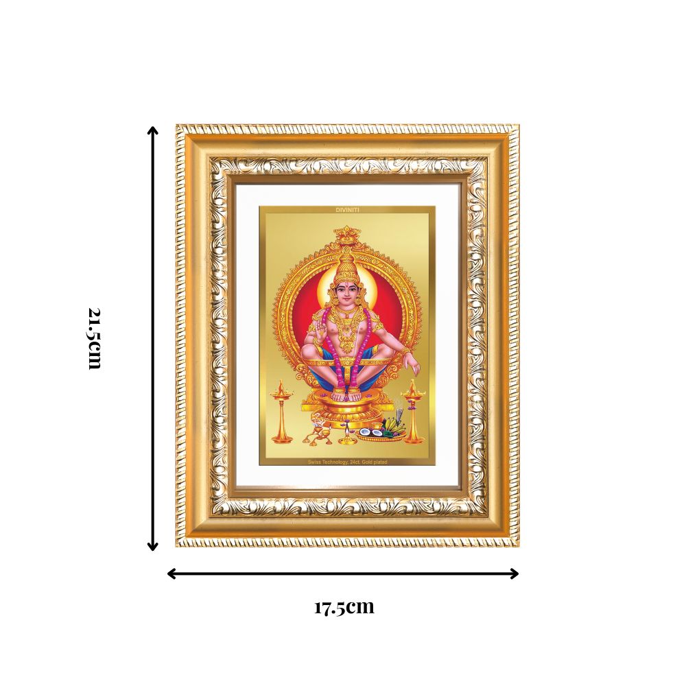 Diviniti 24K Gold Plated Ayyappan Divine Wall and Table Top Frame for Home Mandir & Office Decor | Luxury Spiritual Gift