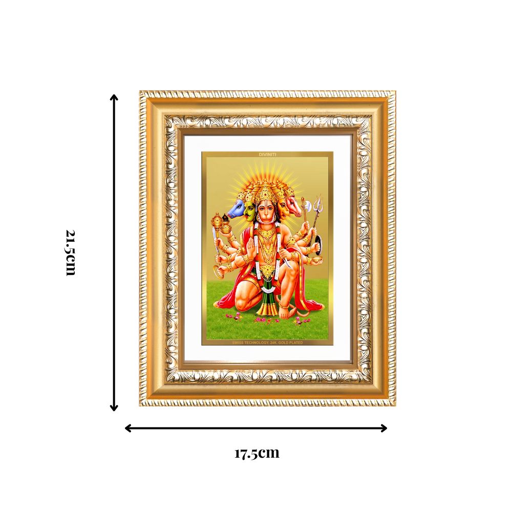 Diviniti 24K Gold Plated Panchmukhi Hanuman (Classic) Divine Wall and Table Top Frame for Home Mandir & Office Decor | Luxury Spiritual Gift