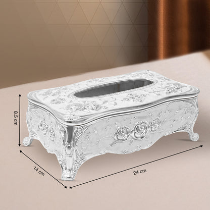 DIVINITI 999 Silver Plated Tissue Box Premium Decorative Luxurious Holder for Elegant Home and Office Décor (8.5x24x14 CM)