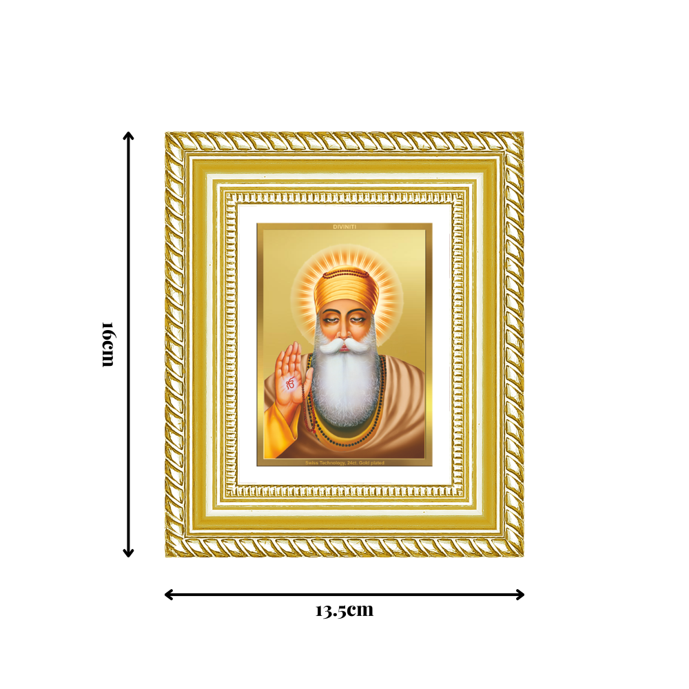Diviniti 24K Gold Plated Guru Nanak Dev Ji Sacred Sikh Table Top Frame for Home Decor & Office Ambiance | Premium Spiritual Gift