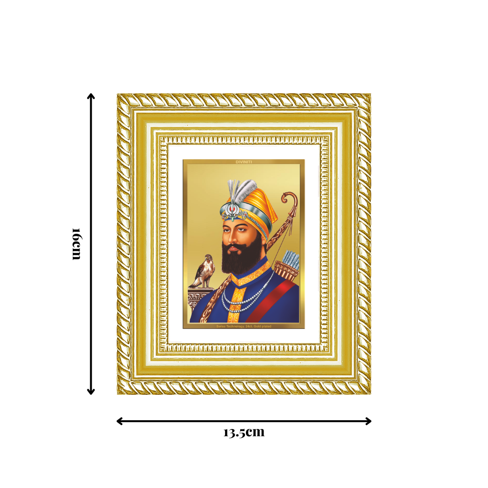 Diviniti 24K Gold Plated Guru Gobind Singh Ji Sacred Sikh Table Top Frame for Home Decor & Office Ambiance | Premium Spiritual Gift