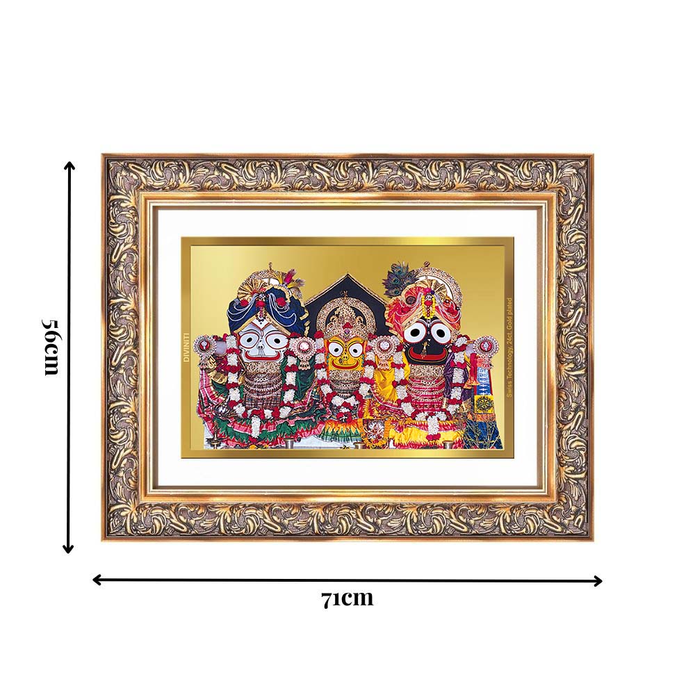 Diviniti 24K Gold Plated Jagannath Subhadra Balabhadra (Classic) Divine Wall Frame for Home Mandir & Office Decor | Luxury Spiritual Gift