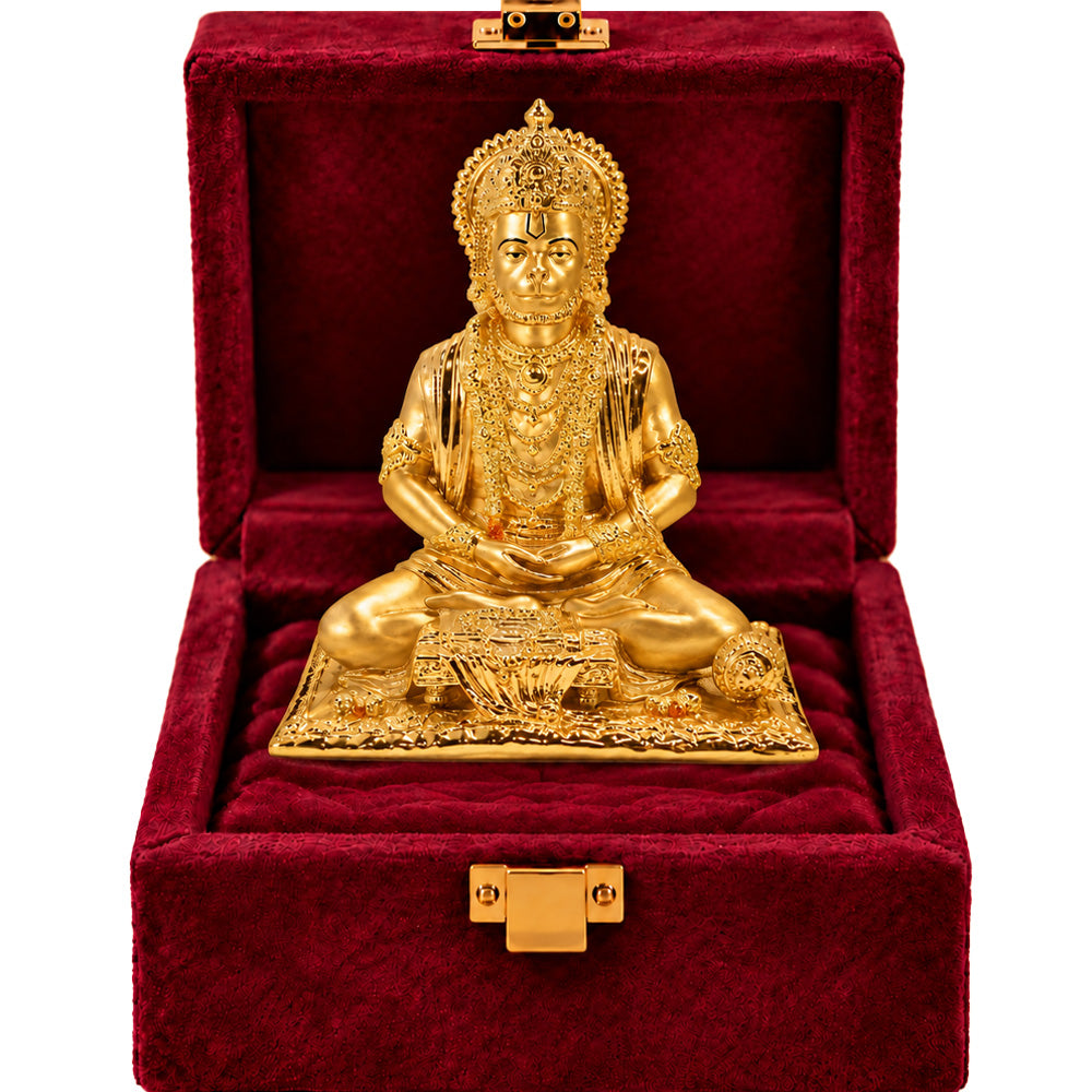 24K Gold-Plated Meditating Hanuman Idol | Premium Gift Box | 20x16 CM