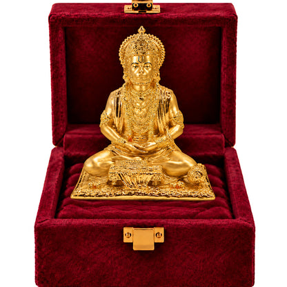 24K Gold-Plated Meditating Hanuman Idol | Premium Gift Box | 20x16 CM